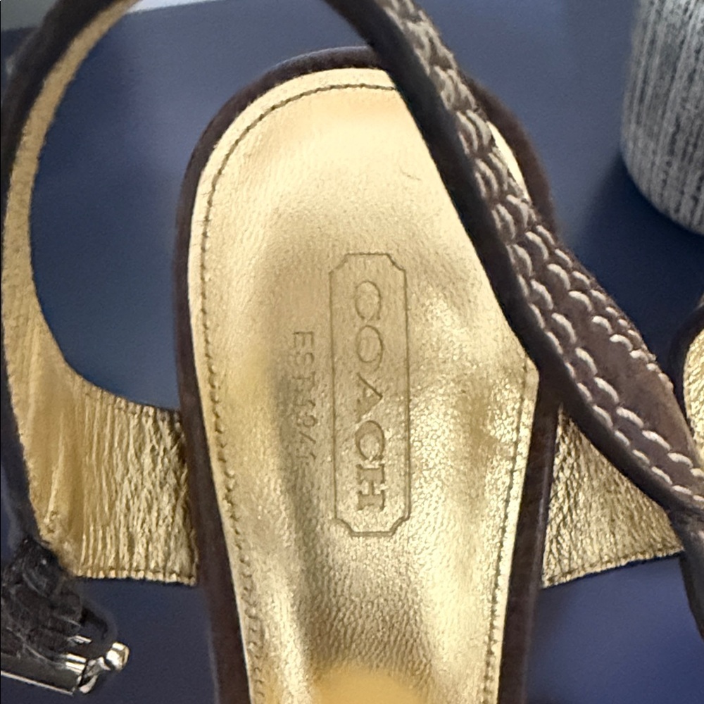 Coach Brown Suede Cork Wedge Sandals - Picture 5 of 7